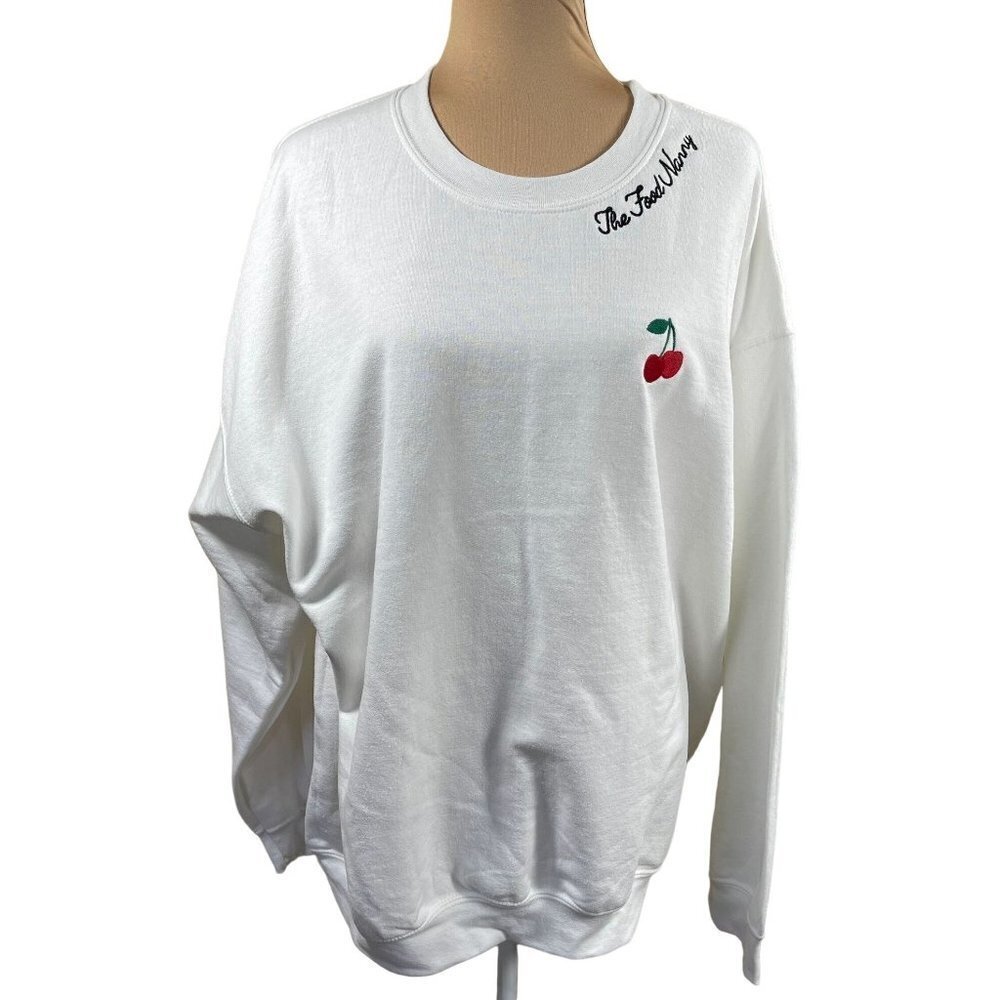 Illustrated Society "The Food Nanny" Cherry Sweatshirt Crewneck White Size XL Ex